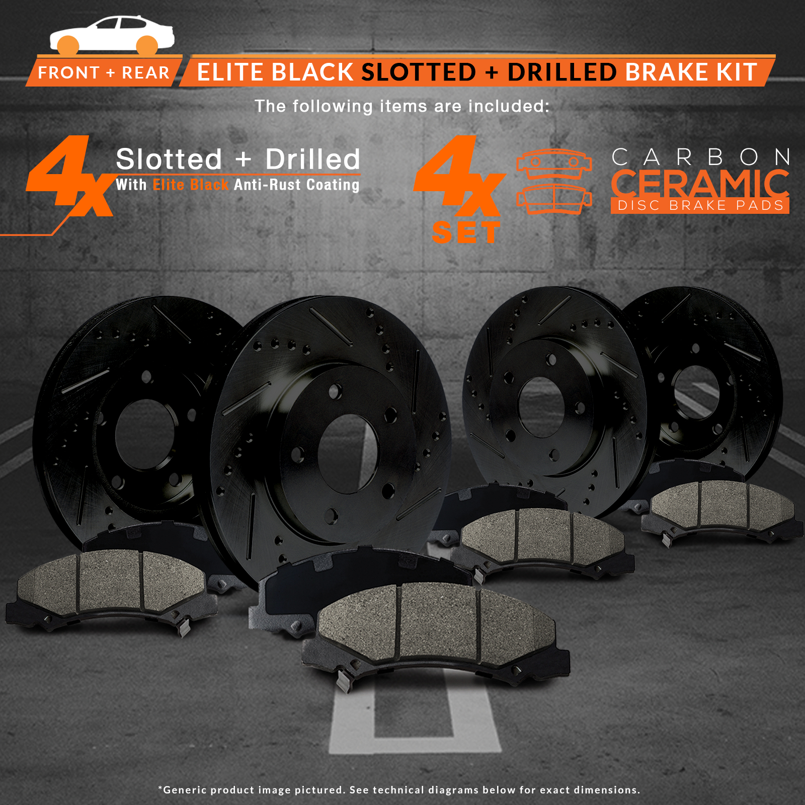 2016 For Toyota Corolla Front Cross Drilled Slotted and Anti Rust Coated Disc Brake Rotors and Ceramic Brake Pads Stirling